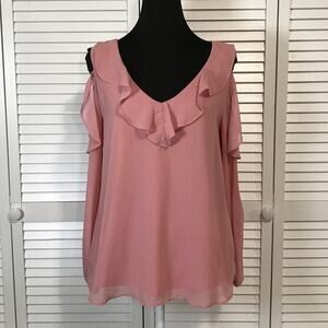 I.N. San Francisco Pink Y2K Boho Ruffle Trim Flowy Cold Shoulder Blouse M